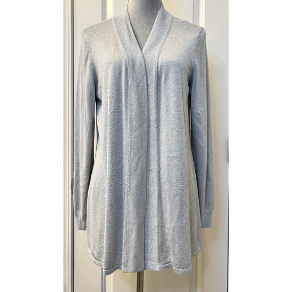 Christopher & Banks Womens Open Front Cardigan Sweater Long Sleeve Knit Gray L - Picture 1 of 6